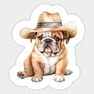 Watercolor Bulldog in Straw Hat Sticker